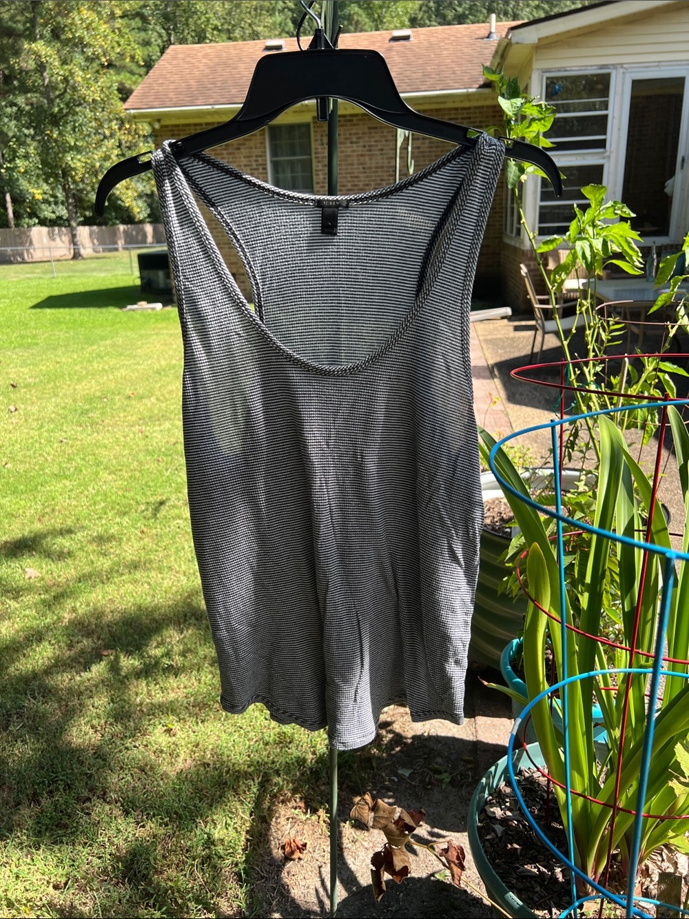 J. Crew Black and White Micro-Stripe Scoop Tank